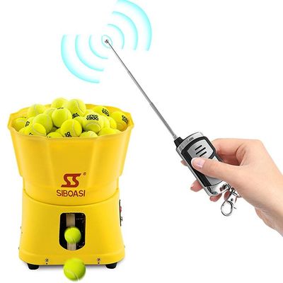 máquina de alimentação do tênis 80W amarelo, Mini Tennis Ball Server Speed ajustável
